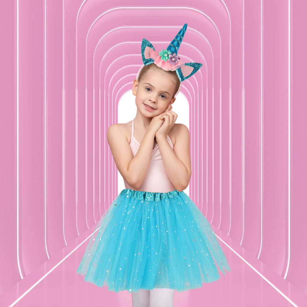 Costum carnaval pentru fetite, Zola®, model unicorn, fustita albastra cu stelute,varsta 3-6 ani Costum carnaval pentru fetite, Zola®, model unicorn, fustita albastra cu stelute,varsta 3-6 ani